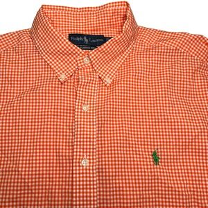 Ralph Lauren Classic Fit Mens XL Orange Gingham Check Button Down‎ Shirt Pony
